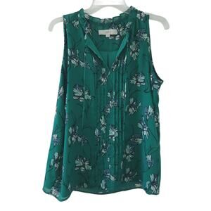 Ann Taylor Loft Floral Sleeveless Shirt Medium Green Career Casual